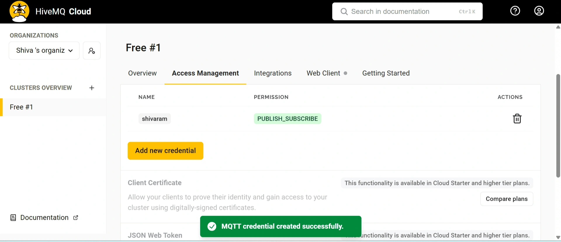 Credentials Added
