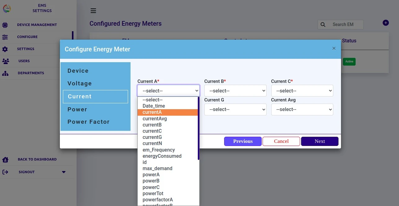 current parameters