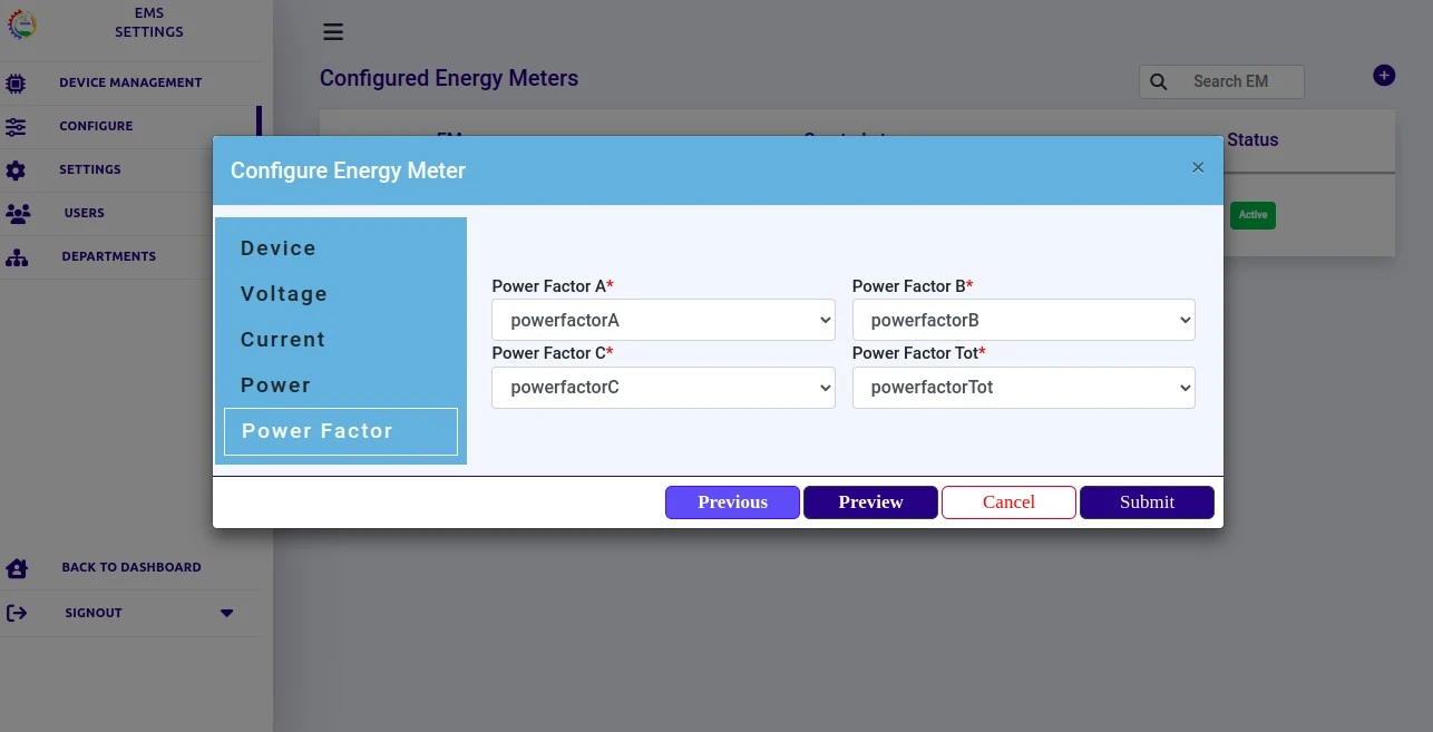 configure power factor