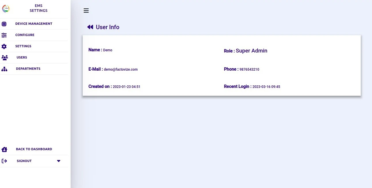 user info