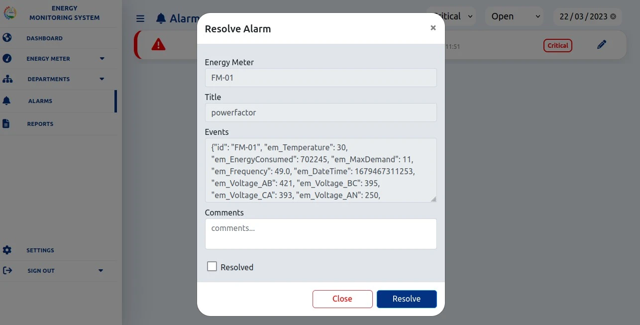 resolve alarm