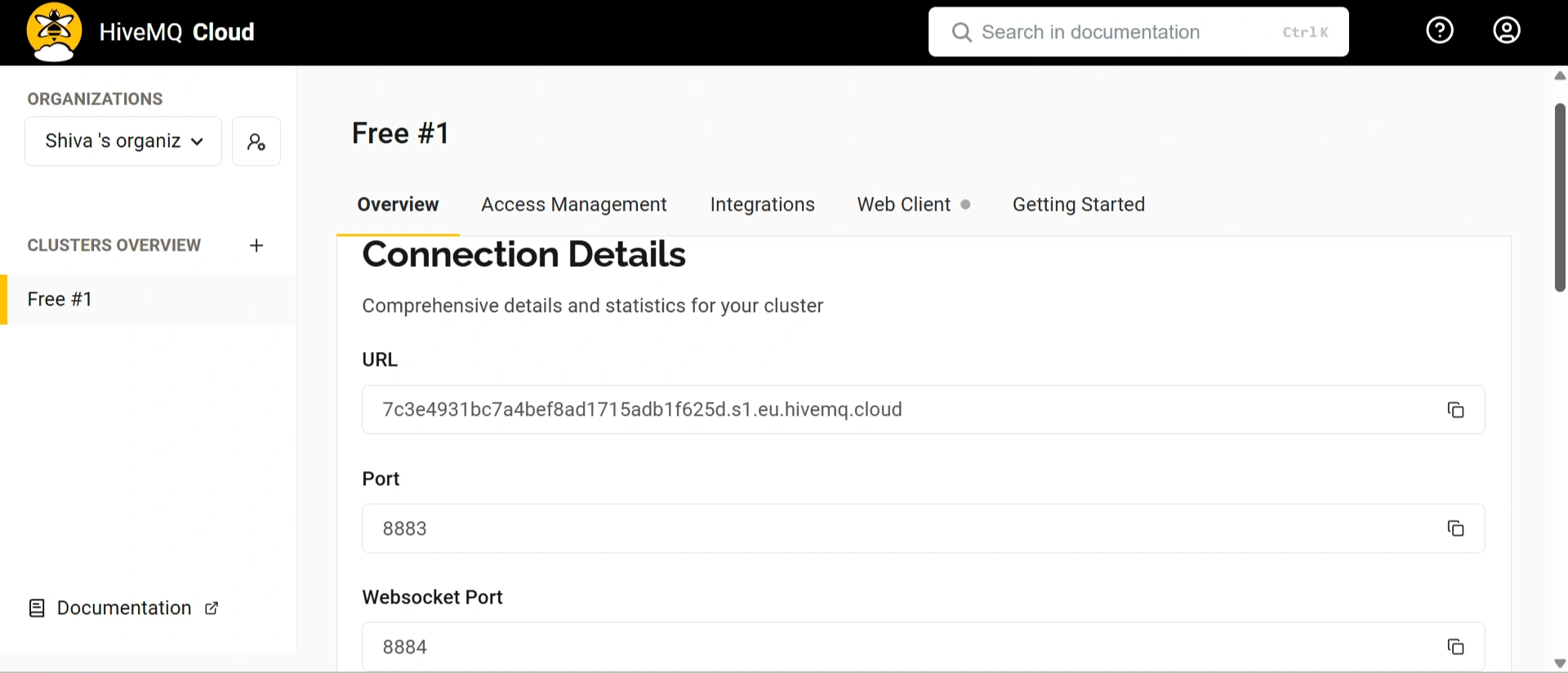 HiveMQ Overview page