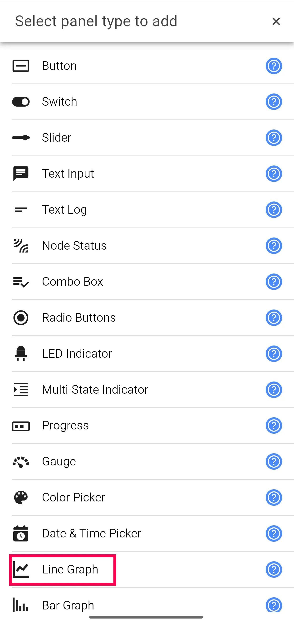 Select panel type