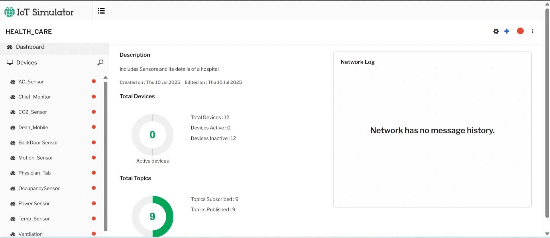 IoT Simulator dashboard