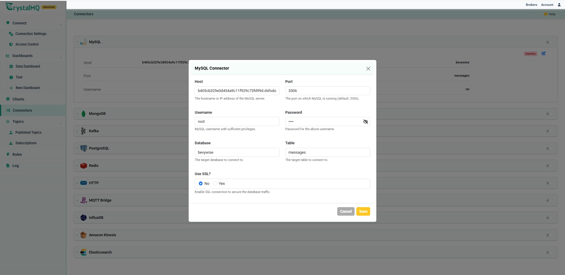 MySQL Connector Configuration