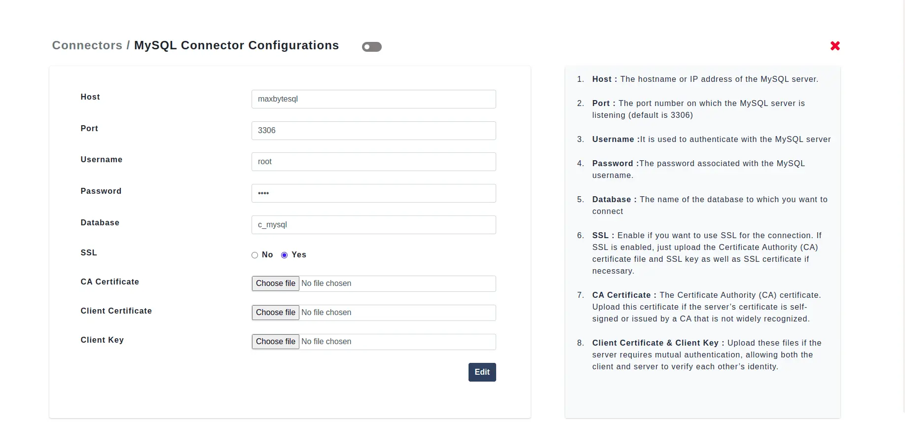 MySQL Connector Configurations