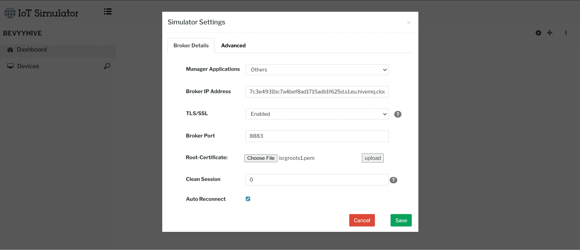 Simulator settings